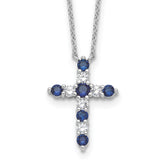 SSRhodium-Rhodium-Plated Dark Blue CZ Sept Birthstone Cross With 2 Inch Extention Necklace